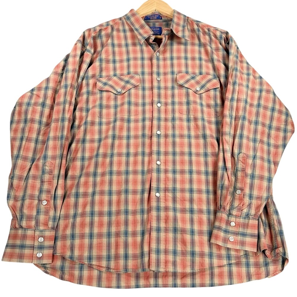 Pendleton Rancher Western Pearl Snap Shirt Plaid Cotton Men's Large